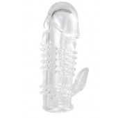 Прозрачная гелевая насадка с шипами и клиторальным отростком - 13 см. - Toyfa Basic - в Волжском купить с доставкой