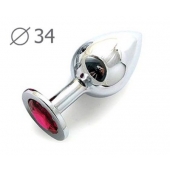 Коническая серебристая анальная втулка с малиновым кристаллом - 8,2 см. - Anal Jewelry Plug - купить с доставкой в Волжском