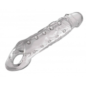 Прозразная закрытая насадка на пенис с поддержкой мошонки Clearly Ample Penis Enhancer - 22 см. - XR Brands - в Волжском купить с доставкой