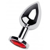 Серебристая коническая анальная пробка с красным кристаллом - 8 см. - ToyFa - купить с доставкой в Волжском