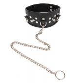 Черный ошейник с шипами и металлическим поводком-цепочкой - Notabu - купить с доставкой в Волжском