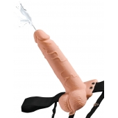 Телесный полый страпон с имитацией эякуляции 7.5  Hollow Squirting Strap-On with Balls Flesh - 21,6 см. - Pipedream - купить с доставкой в Волжском