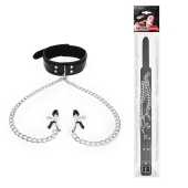 Черный ошейник с зажимами на соски на цепочке - Notabu - купить с доставкой в Волжском