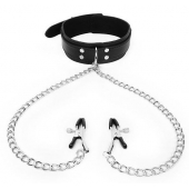 Черный ошейник с зажимами на соски на цепочке - Notabu - купить с доставкой в Волжском
