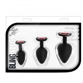 Набор черных анальных пробок с красным кристаллом-сердечком Bling Plugs Training Kit - Blush Novelties - купить с доставкой в Волжском