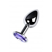 Серебристая конусовидная анальная пробка с фиолетовым кристаллом - 7 см. - ToyFa - купить с доставкой в Волжском