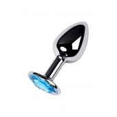 Серебристая конусовидная анальная пробка с голубым кристаллом - 7 см. - ToyFa - купить с доставкой в Волжском