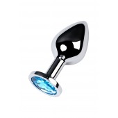 Серебристая конусовидная анальная пробка с голубым кристаллом - 8 см. - ToyFa - купить с доставкой в Волжском