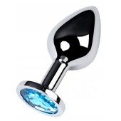 Серебристая конусовидная анальная пробка с голубым кристаллом - 8 см. - ToyFa - купить с доставкой в Волжском