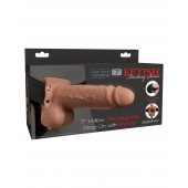 Кофейный перезаряжаемый вибрострапон 7  Hollow Rechargeable Strap-on with Balls - 20,3 см. - Pipedream - купить с доставкой в Волжском