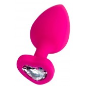 Розовая анальная втулка Diamond Heart с прозрачным кристаллом - 9,5 см. - ToyFa - купить с доставкой в Волжском