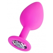 Розовая анальная втулка Brilliant с прозрачным кристаллом - 8 см. - ToyFa - купить с доставкой в Волжском