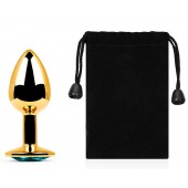 Золотистая анальная пробка с голубым стразом - 7,2 см. - Anal Jewelry Plug - купить с доставкой в Волжском