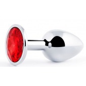 Серебристая анальная пробка с красным стразом - 7,2 см. - Anal Jewelry Plug - купить с доставкой в Волжском