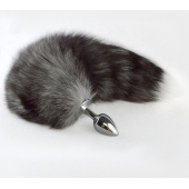 Серебристая анальная пробка с серым хвостиком - Sitabella - купить с доставкой в Волжском