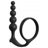 Черная анальная цепочка с эрекционным кольцом Ass-gasm Cockring Anal Beads - Pipedream - в Волжском купить с доставкой