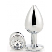 Серебристая анальная втулка с прозрачным кристаллом - 7,1 см. - Dream Toys - купить с доставкой в Волжском