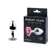 Серебристая анальная пробка с малиновым кристаллом-сердечком - 7 см. - Anal Jewelry Plug - купить с доставкой в Волжском