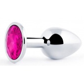 Серебристая анальная пробка с малиновым кристаллом - 7,2 см. - Anal Jewelry Plug - купить с доставкой в Волжском