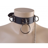 Черный кожаный ошейник Big Ring - Sitabella - купить с доставкой в Волжском