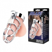 Серебристая металлическая клетка для члена с замком Enslave Cock Cage - BlueLine - купить с доставкой в Волжском