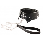 Черный ошейник-воротничок с металлическим поводком - Crazy Handmade - купить с доставкой в Волжском
