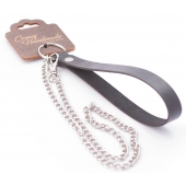 Серебристый металлический поводок с кожаной черной ручкой - 80 см. - Crazy Handmade - купить с доставкой в Волжском