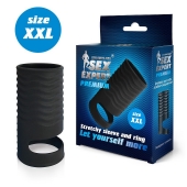 Черная открытая насадка на пенис с кольцом для мошонки XXL-size - 9,4 см. - Sex Expert - в Волжском купить с доставкой