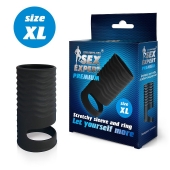 Черная открытая насадка на пенис с кольцом для мошонки XL-size - 8,9 см. - Sex Expert - в Волжском купить с доставкой