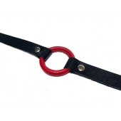 Красный кляп-кольцо на черных кожаных ремешках - БДСМ Арсенал - купить с доставкой в Волжском