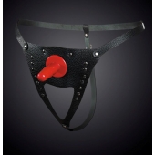 Черные кожаные универсальные трусики со штырьком для насадок и вырезом - Sitabella - купить с доставкой в Волжском