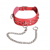 Красный кожаный ошейник с карабином и поводком - Sitabella - купить с доставкой в Волжском