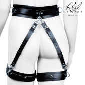 Черный кожаный пояс с гартерами - S-M - Notabu - купить с доставкой в Волжском