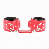 Красные кожаные наручники с меховым подкладом - БДСМ Арсенал - купить с доставкой в Волжском