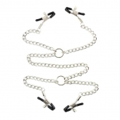 Серебристые зажимы для сосков и половых губ на тонкой цепочке - Notabu - купить с доставкой в Волжском