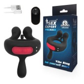 Черное эрекционное виброкольцо Sex Expert с пультом ДУ - Sex Expert - в Волжском купить с доставкой