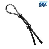 Черное силиконовое лассо с двумя шариками для утяжки - Sex Expert - в Волжском купить с доставкой