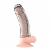 Текстурированная насадка на пенис Clear Textured Penis Enhancing Sleeve Extension - 16,5 см. - BlueLine - в Волжском купить с доставкой