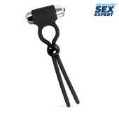 Черное эрекционное кольцо-лассо с вибрацией - Sex Expert - в Волжском купить с доставкой