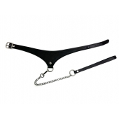 Черный кожаный ошейник Black Phoenix с поводком - БДСМ Арсенал - купить с доставкой в Волжском