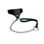 Черный кожаный ошейник Black Phoenix с поводком - БДСМ Арсенал - купить с доставкой в Волжском
