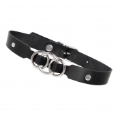Черный кожаный ошейник со связанными кольцами - Pecado - купить с доставкой в Волжском