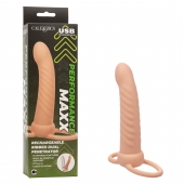 Телесная насадка для двойного проникновения Rechargeable Ribbed Dual Penetrator с вибрацией - California Exotic Novelties - купить с доставкой в Волжском