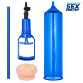Синяя вакуумная помпа с реалистичной вставкой - Sex Expert - в Волжском купить с доставкой