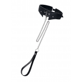 Черный кожаный ошейник-воротник с поводком - Pecado - купить с доставкой в Волжском