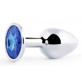 Анальное украшение BUTT PLUG  Small с синим кристаллом - 7 см. - Anal Jewelry Plug - купить с доставкой в Волжском