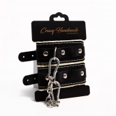 Черные скругленные наручники с мягкой бежевой подкладкой - Crazy Handmade - купить с доставкой в Волжском