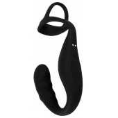 Черное эрекционное кольцо со стимуляцией промежности и анальной пробкой Cock Ring with RC Prostate Plug - Orion - в Волжском купить с доставкой