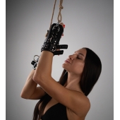 Черные высокие кожаные наручники для подвешивания - Crazy Handmade - купить с доставкой в Волжском