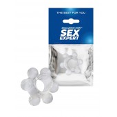 Прозрачное эрекционное кольцо с 6 стимулирующими шариками - Sex Expert - в Волжском купить с доставкой